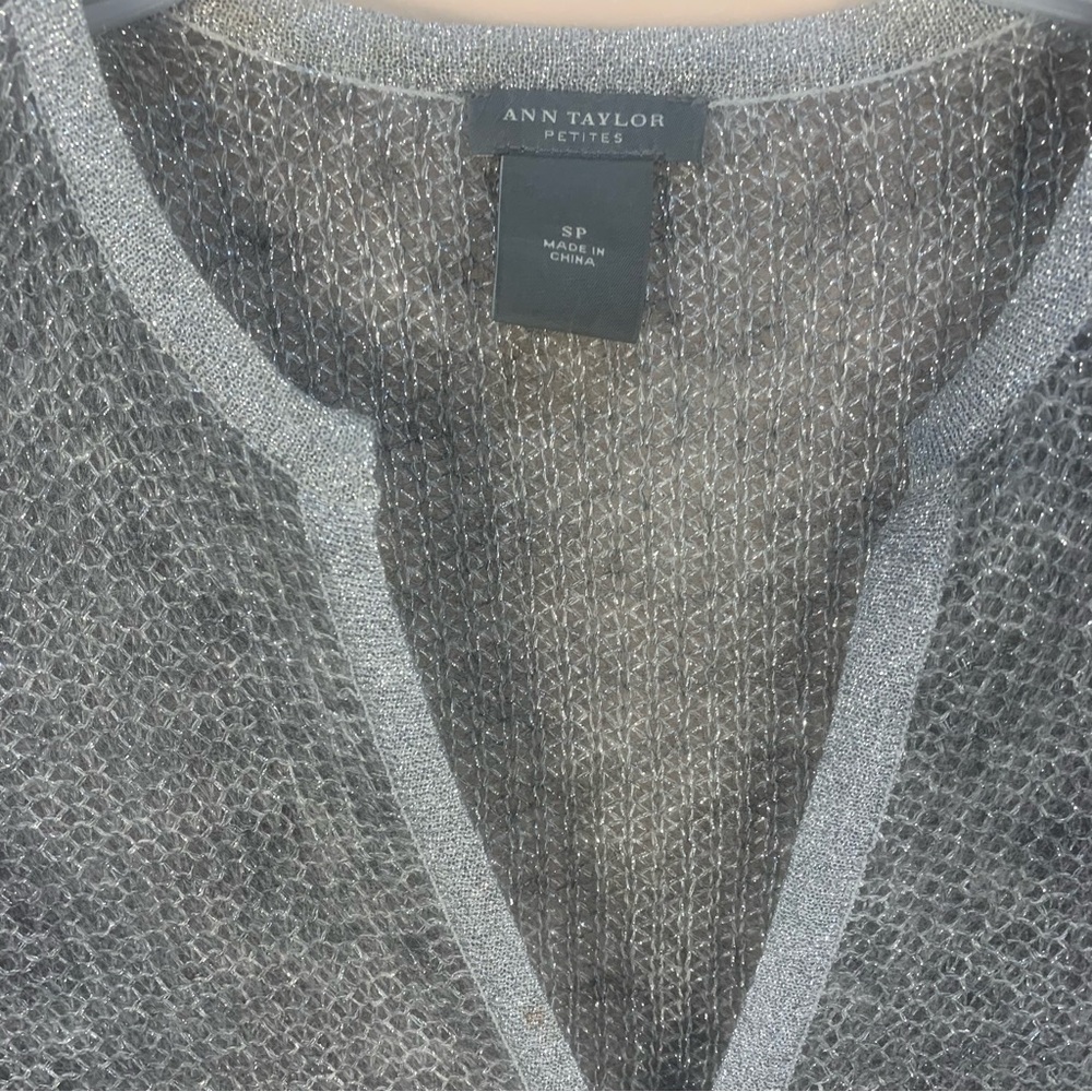 Ann Taylor Super Kid Mohair Blend Fine Open Knit Crystal Button Sweater - Picture 2 of 11